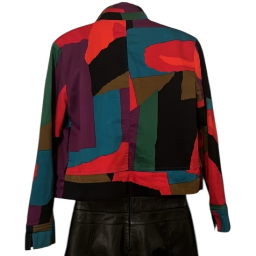 Patrick Christopher Petite Women’s Colorblock Abstract Patchwork Cropped Jacket - Picture 2 of 10